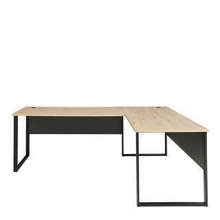 Winkelschreibtische modern in Wildeichefarben Dunkelgrau