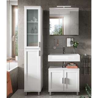 Badezimmermöbel Set weiss in modernem Design 189 cm hoch (dreiteilig)