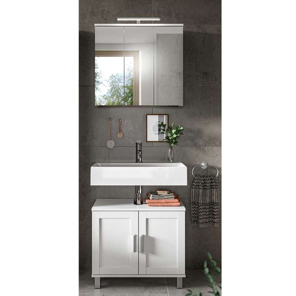 Waschplatz Set weiss in modernem Design 65 cm breit (zweiteilig)