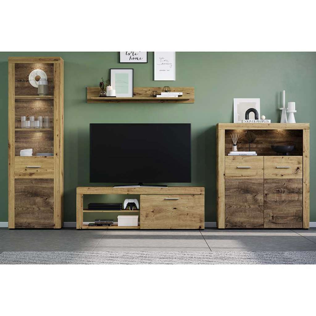 Wohnwand Holzoptik Zweiton in modernem Design 190 cm hoch (vierteilig)