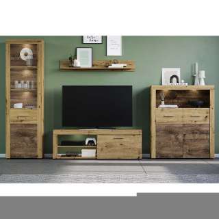 Wohnwand Holzoptik Zweiton in modernem Design 190 cm hoch (vierteilig)