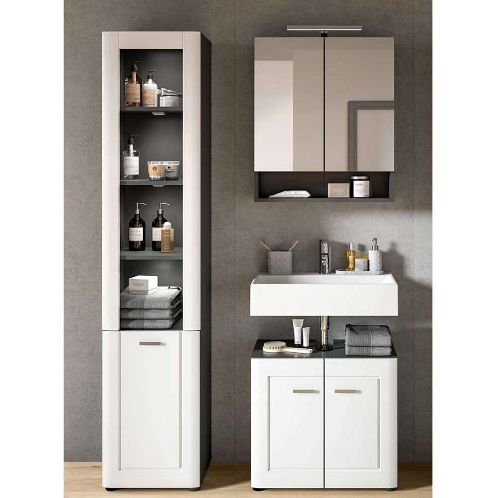 Waschplatz Set weiss grau in modernem Design 188 cm hoch (dreiteilig)