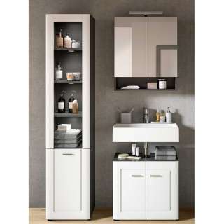 Waschplatz Set weiss grau in modernem Design 188 cm hoch (dreiteilig)