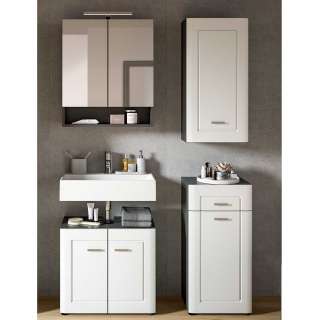 Badmöbel Set weiss grau in modernem Design Dekor tiefgezogen (vierteilig)