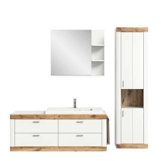 Waschplatz Set hängend modern in Weiß Wildeichefarben (dreiteilig)