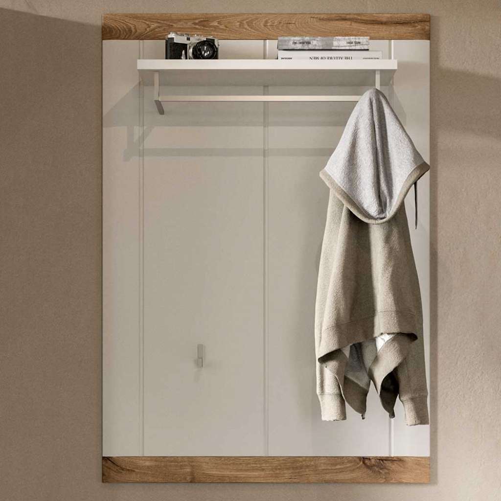 Garderobenpaneel mit Kleiderstange in Weiß Wildeichefarben