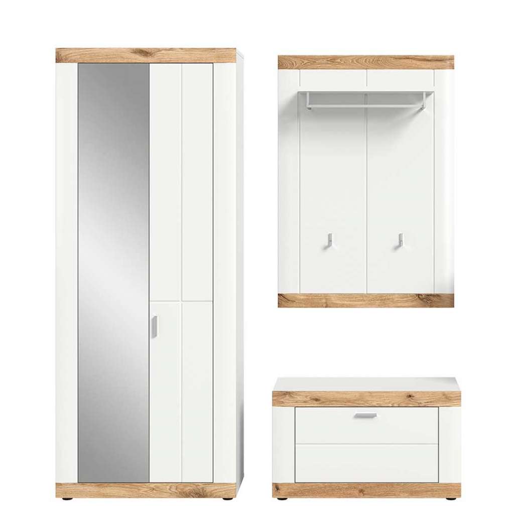 Dieleneinrichtung mit Sitzbank in Weiß Wildeichefarben (dreiteilig)