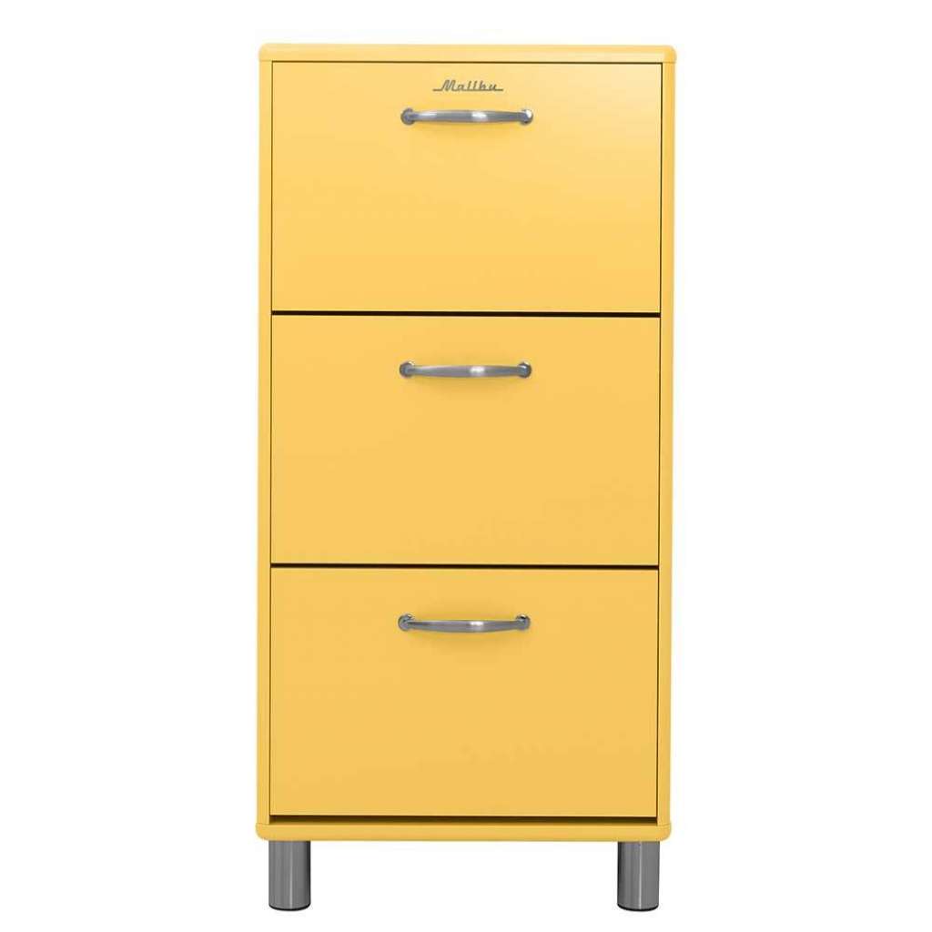 Gelber Schuhschrank Retro mit drei Schuhwalzen 122 cm hoch