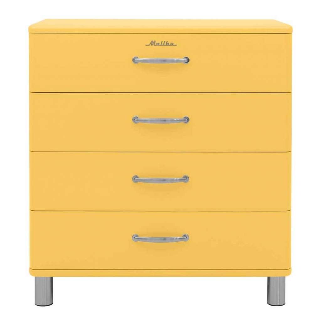 Schubkastenkommode Gelb Retro 86 cm breit Vierfußgestell aus Metall