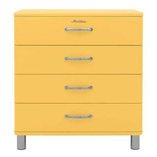Schubkastenkommode Gelb Retro 86 cm breit Vierfußgestell aus Metall