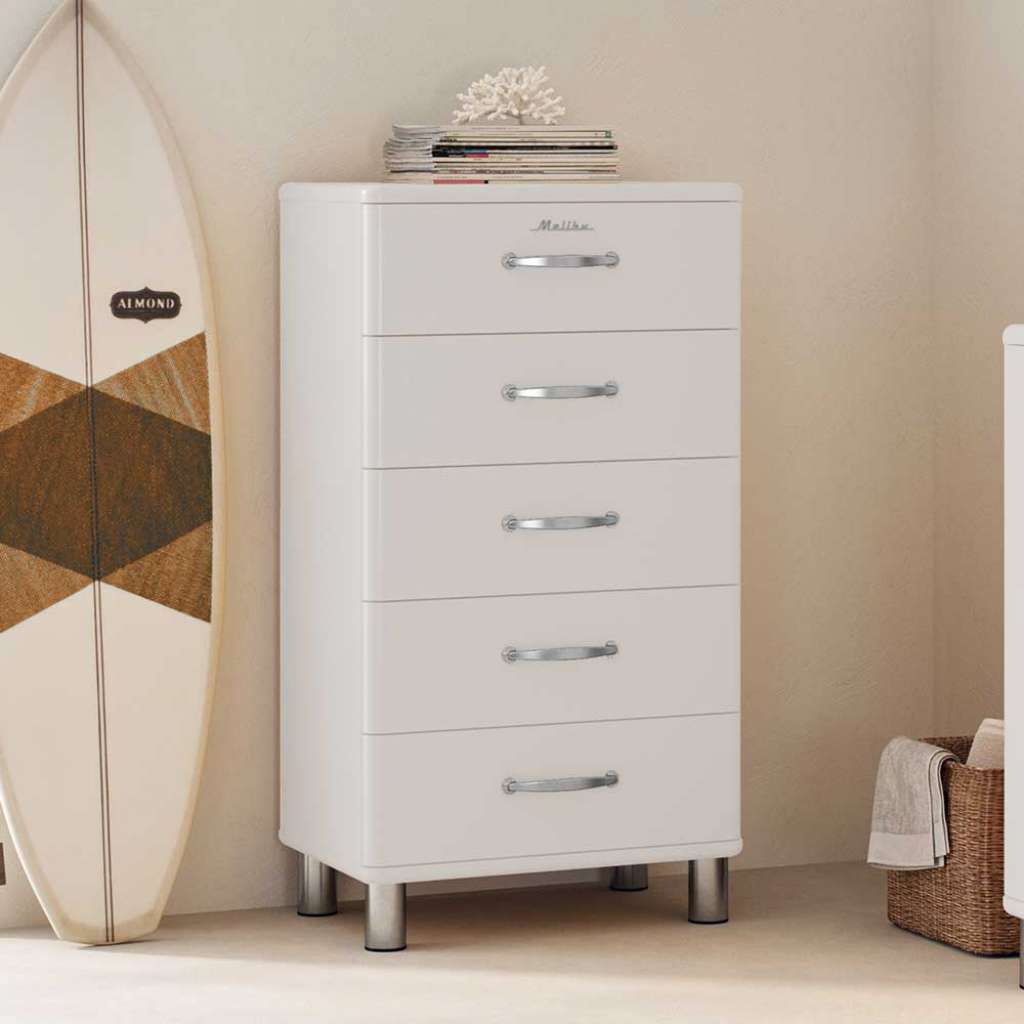 Schubladenkomode hoch im Retrostil Vierfußgestell aus Metall