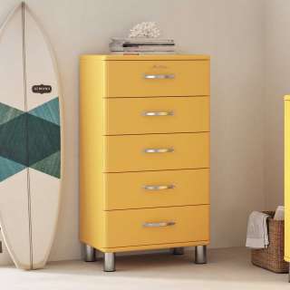 Schlafzimmerkommode gelb mit fünf Schubladen 112 cm hoch