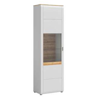 Vitrine mit einer Tür in Lichtgrau und Eichefarben 202 cm hoch