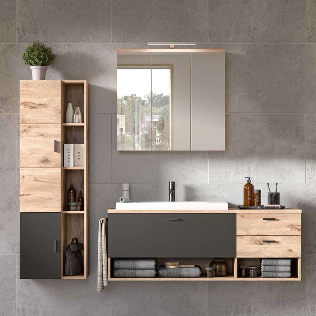 Waschplatz Set zweifarbig für die Wandmontage 144 cm hoch (dreiteilig)