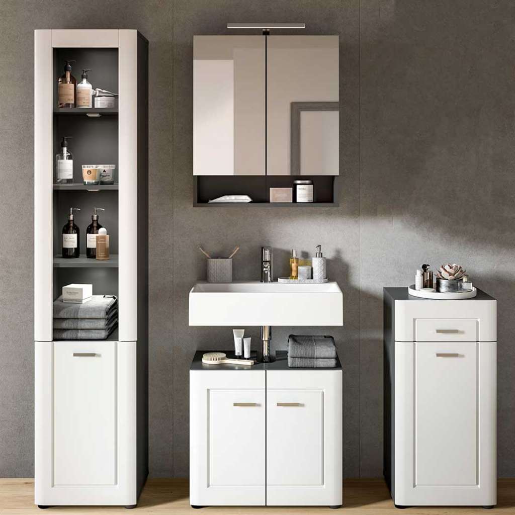 Badezimmermöbel Set weiss in modernem Design Seiten grau (vierteilig)