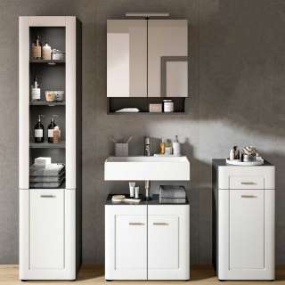 Badezimmermöbel Set weiss in modernem Design Seiten grau (vierteilig)