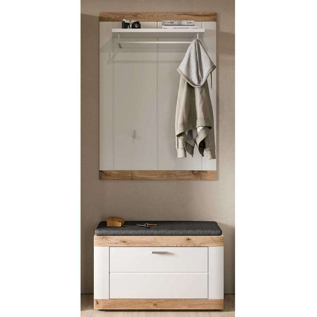 Flurmöbel mit Sitzpolster in Weiß Wildeichefarben (zweiteilig)