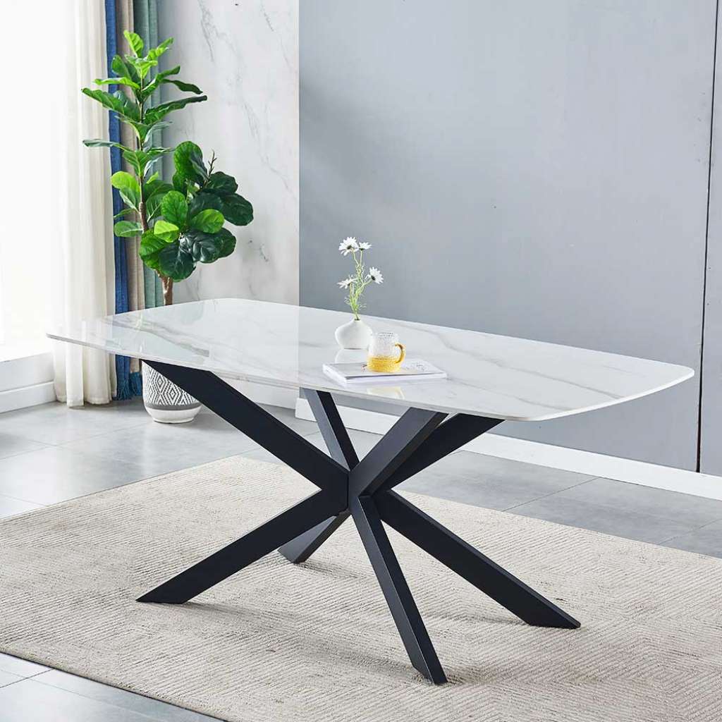 Moderner Esszimmertisch mit Sinterstein Platte Spider Gestell