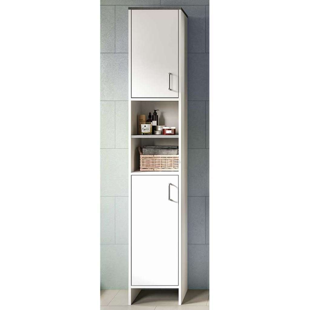 Badseitenschrank weiss und Rauchsilber zwei Drehtüren