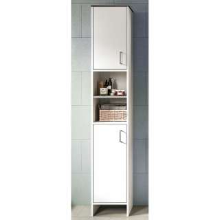 Badseitenschrank weiss und Rauchsilber zwei Drehtüren