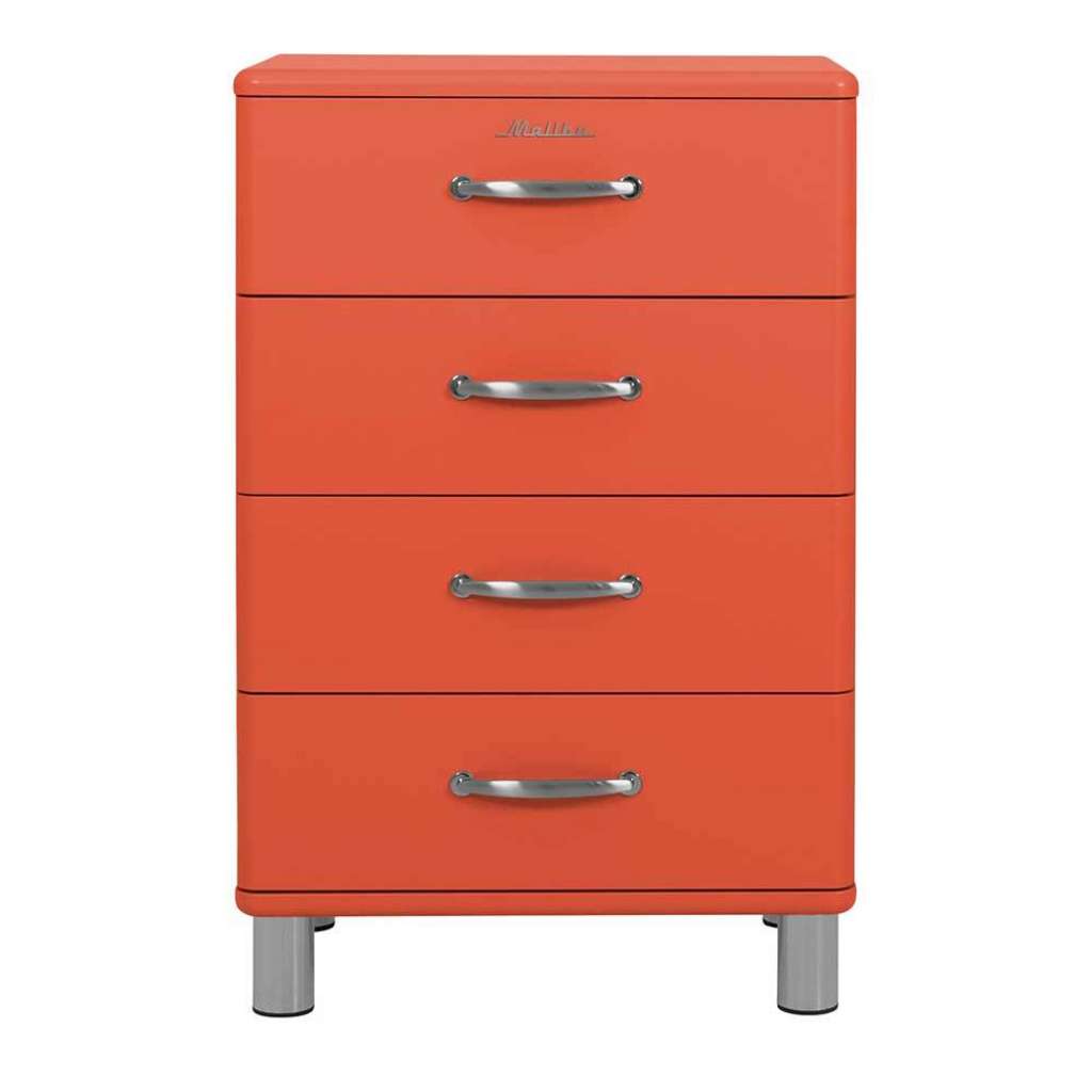 Schubladenkomode Lachsrot mit Vierfußgestell aus Metall 92 cm hoch
