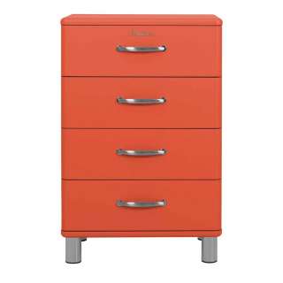 Schubladenkomode Lachsrot mit Vierfußgestell aus Metall 92 cm hoch