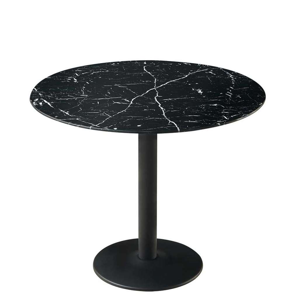 Zentralfußtisch in Schwarz mit Marmor Optik Platte 90 cm breit