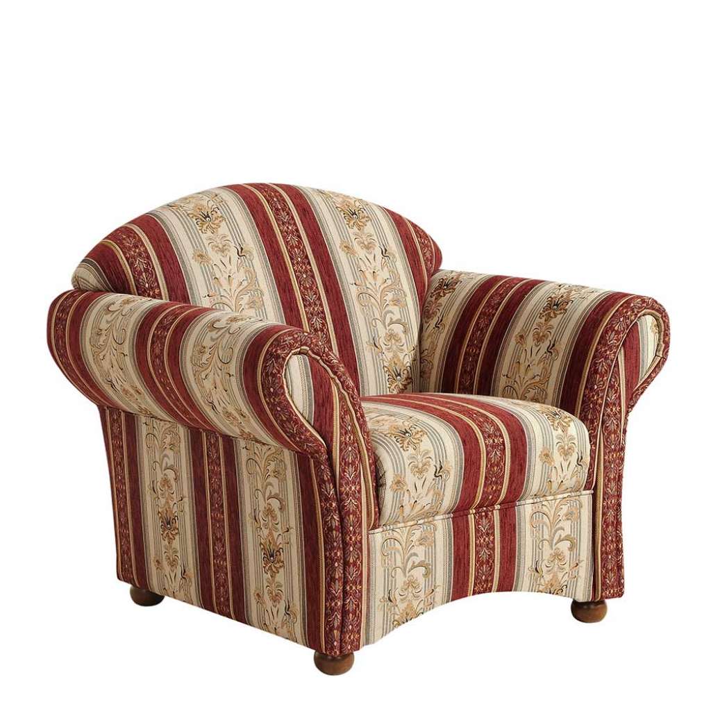 Polstersessel Rot Beige mit Streifenmuster Landhausstil