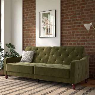 Bettcouch Samt grün im Retrostil Rücken Klappmechanik