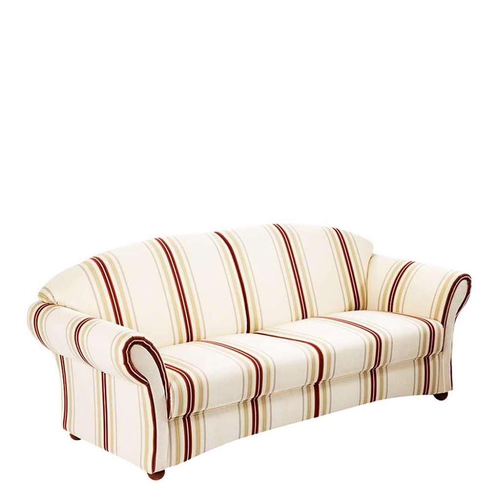 Wohnzimmercouch gestreift im Landhausstil Vierfußgestell aus Holz