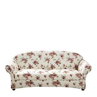 Country Sofa Blumen in Beige und Bunt Vierfußgestell aus Holz