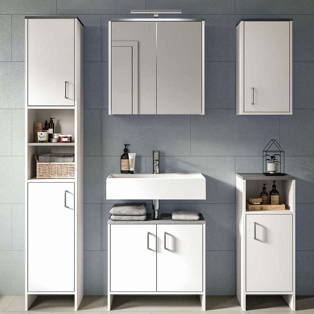 Badmöbelkomplettset ohne Waschbecken 180 cm hoch (fünfteilig)