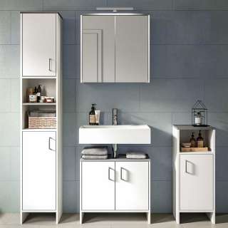 Modernes Badezimmermöbelset in Weiß und Rauchsilber 180 cm hoch (vierteilig)