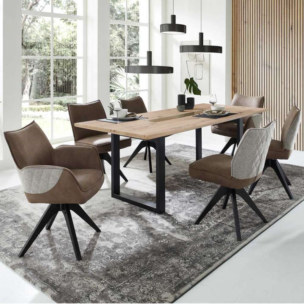 Moderne Esszimmerkombination inklusive sechs Stühle drehbar (siebenteilig)