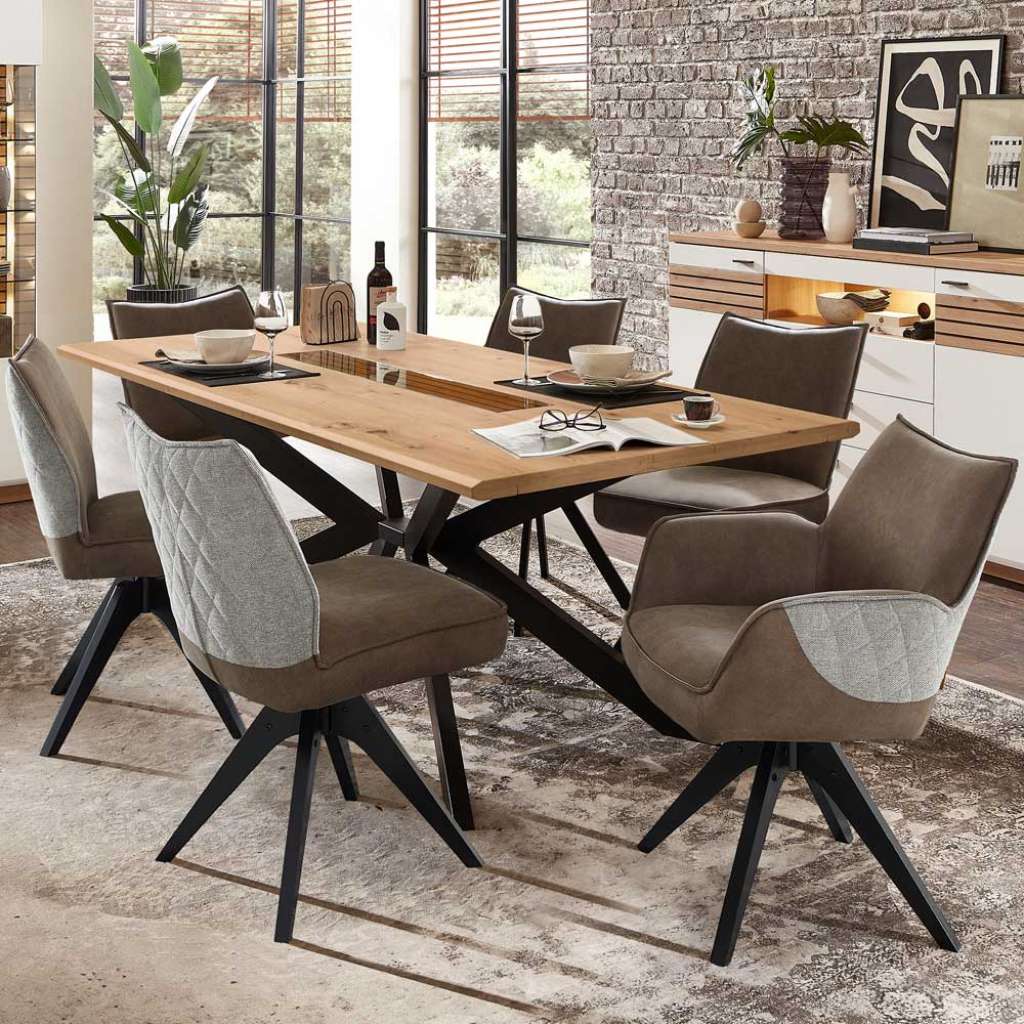 Moderne Essplatzgruppe inklusive sechs Stühle Braun - Grau (siebenteilig)