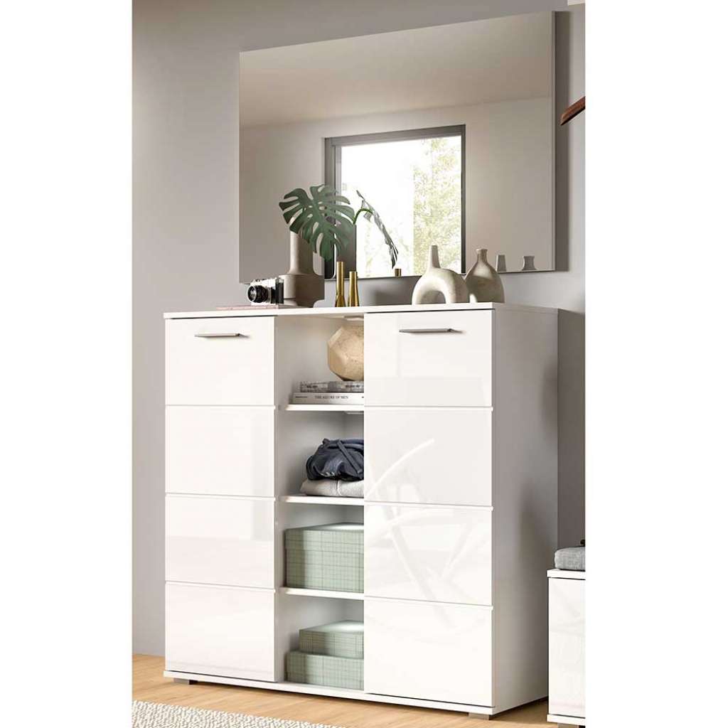 Garderobenset Flur in Weiß Hochglanz 110 cm breit (zweiteilig)