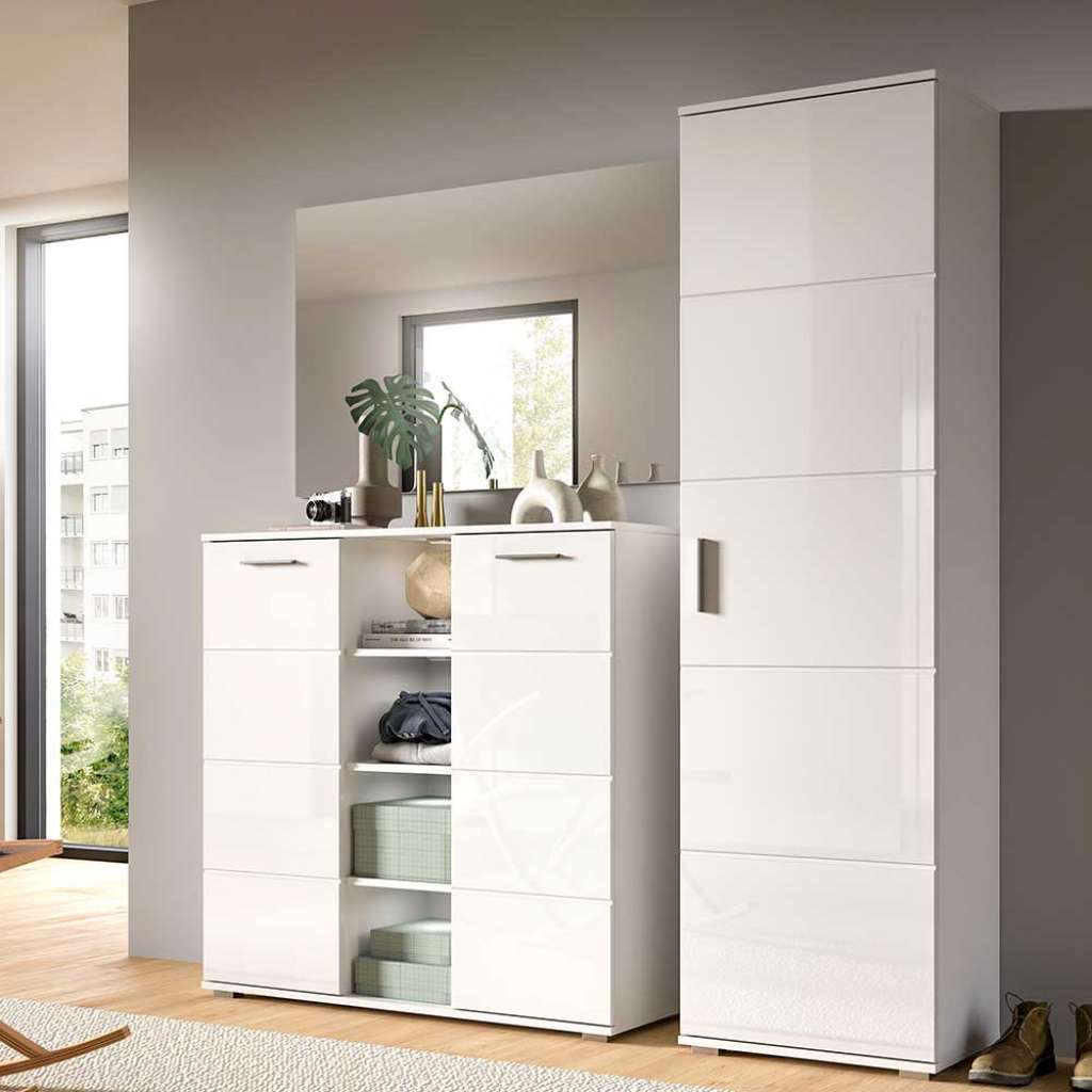 Garderobenprogramm in Weiß Hochglanz 191 cm hoch (dreiteilig)