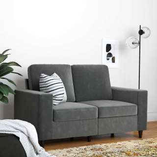 Sitzsofa grau Samt Retro mit Armlehnen 152 cm breit - 82 cm tief