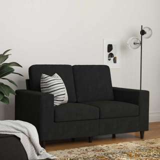 Zweiersofa schwarz Samt mit Vierfußgestell aus Holz 152 cm breit