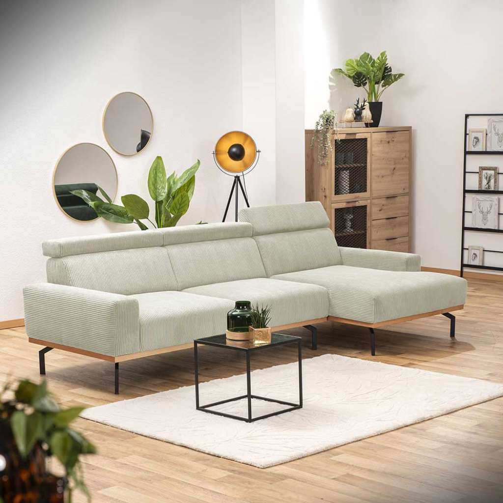 Relaxsofa Ecke Creme aus Cordstoff verstellbarer Rückenhöhe