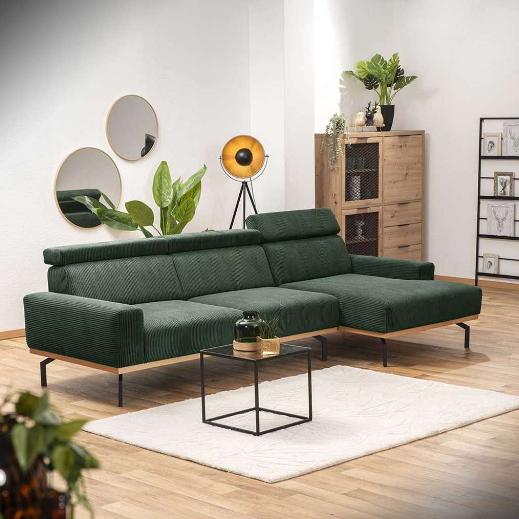 Relaxcouch Ecke in Dunkelgrün Cord verstellbarer Rückenlehne
