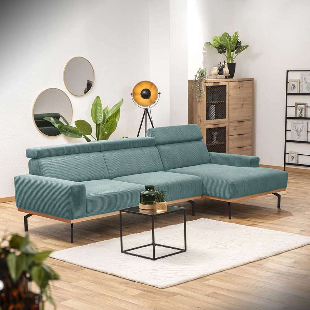 Polsterecke L Form in Hellblau Cord verstellbarer Rückenhöhe