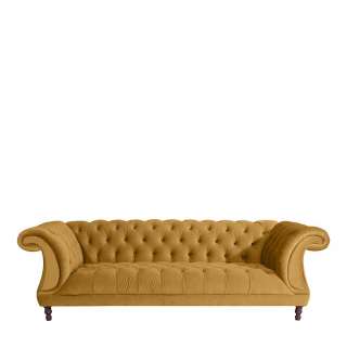Sofa mit Steppungen Barock in Gelb und Nussbaumfarben 253 cm breit