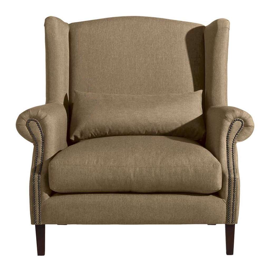 Ohrenbackensessel Vintage in Beige Vierfußgestell aus Holz