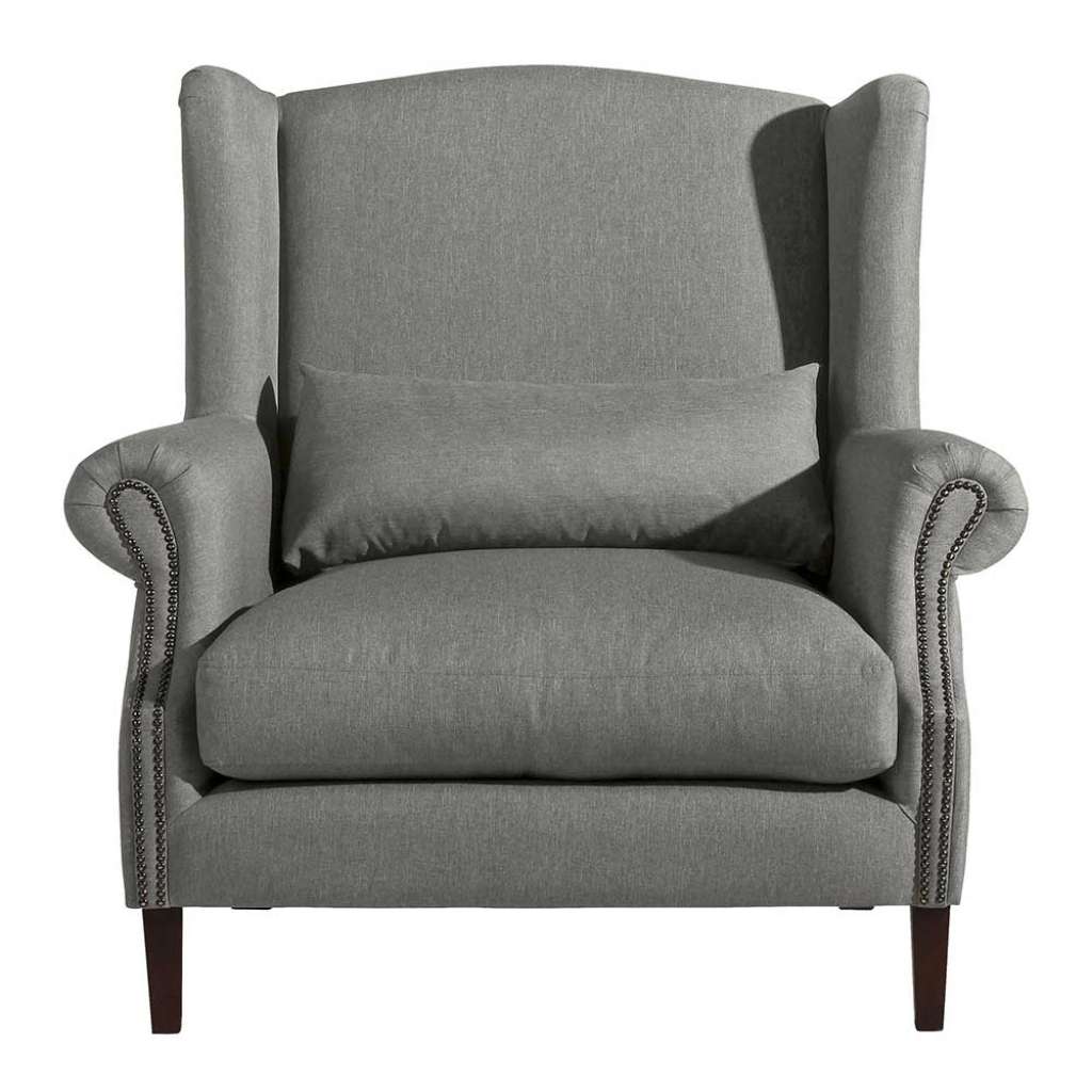 Sessel hellgrau Flachgewebe im Vintage Landhausstil 112 cm hoch