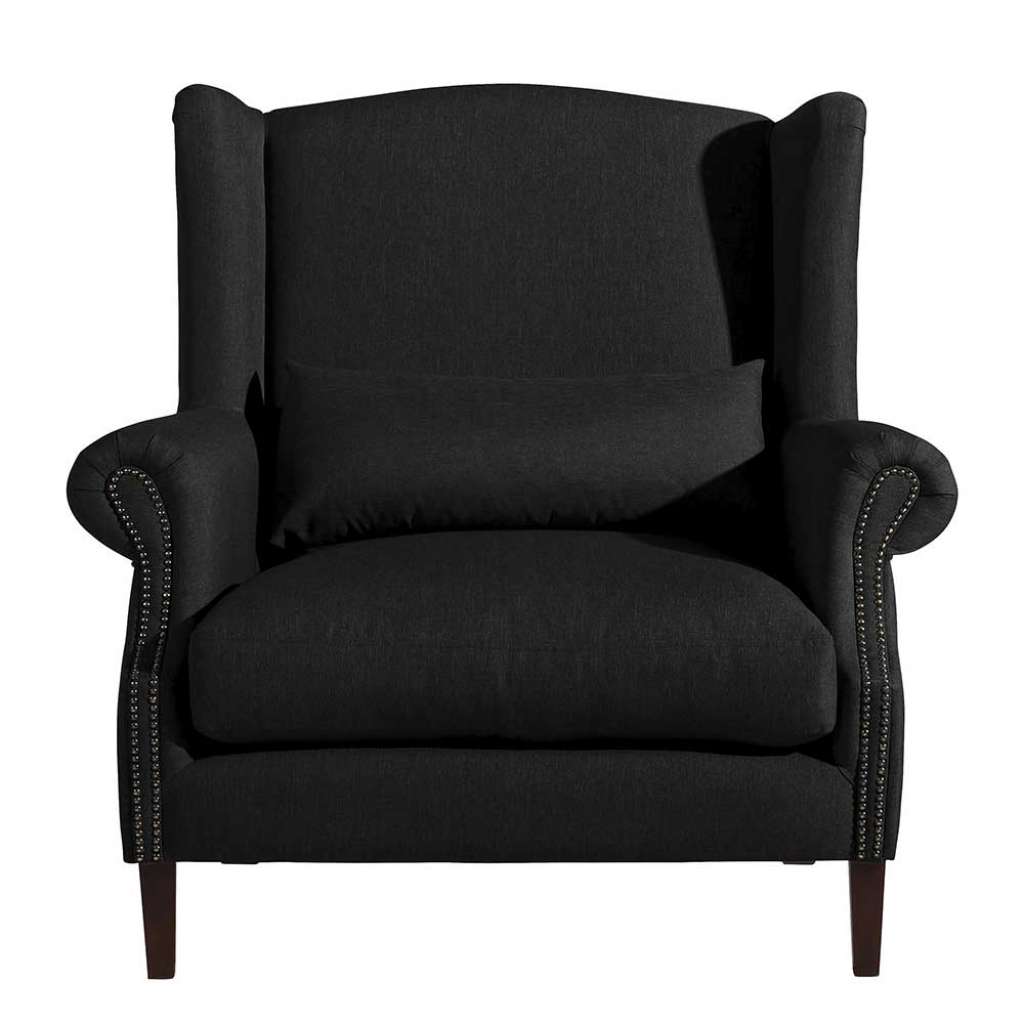 Einzelsessel mit Ohren in Schwarz und Nussbaumfarben 114 cm breit