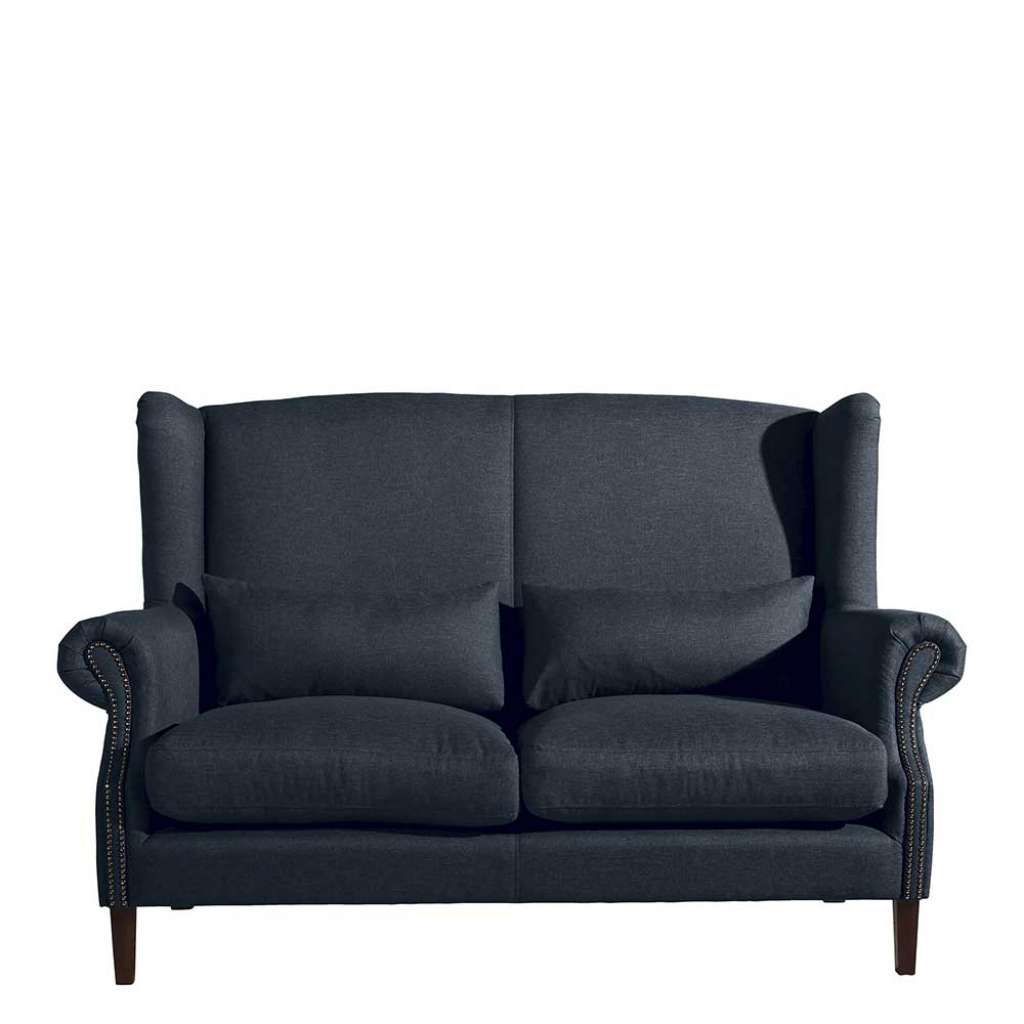 Zweiersofa Dunkelblau Stoff im Vintage Look 175 cm breit