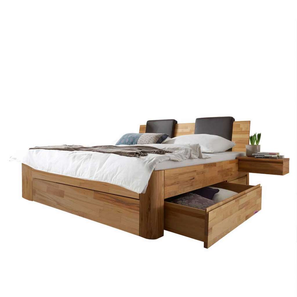 Kernbuche massiv geölt Bett inklusive zwei Nachtkommoden modern (dreiteilig)