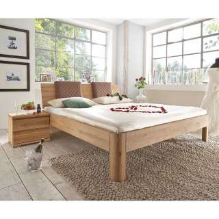 Holzbett Wildeiche Bianco inklusive zwei Nachtkommoden 92 cm hoch (dreiteilig)