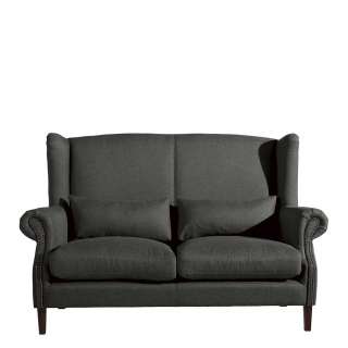 Zweiersofa Vintage hohe Rückenlehne mit Ohren Anthrazit